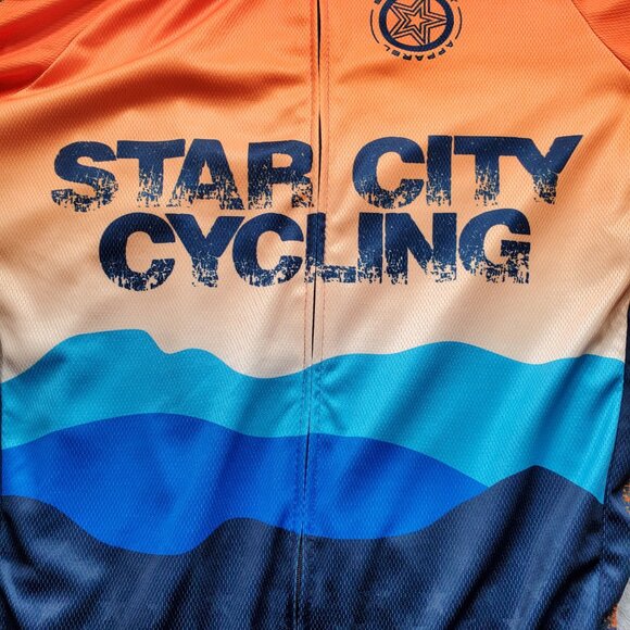 Starlight Active Club Full Zip 3 Pockets Star City Cycling Orange Blue Men Sz L - Picture 6 of 15